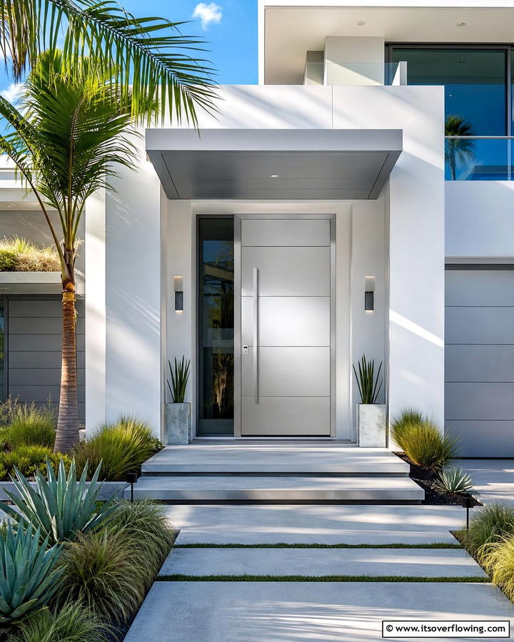 Sleek Silver Modern - 21 Front Door Color Ideas to Boost Your Home’s Curb Appeal