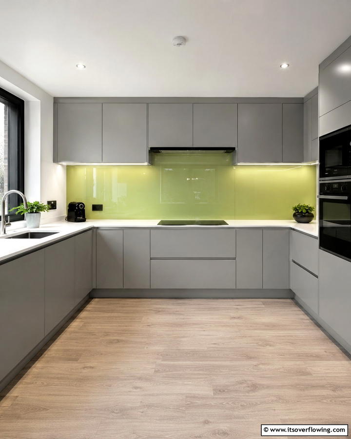 Sleek Simplicity with Glossy Pistachio Panels - 25 Chic Kitchen With Green Backsplash Ideas