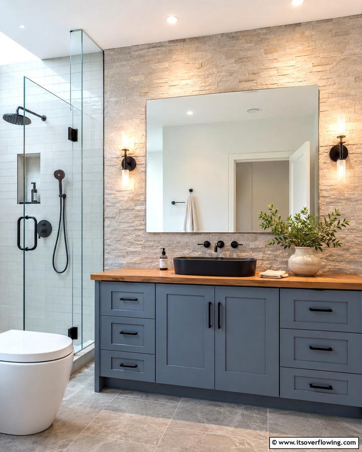 Sleek Slate Blue Cabinets - 25 Bathroom Cabinet Color Ideas for a Fresh Look