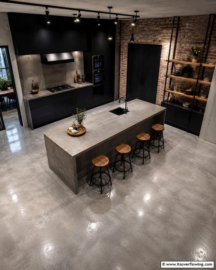 Sleek Sophistication with Polished Concrete - 25 Kitchen Floor Ideas to Transform Your Cooking Space