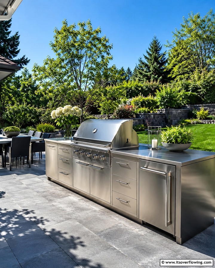 Sleek Stainless Steel Design - 25 Outdoor Kitchen Island Ideas for Entertaining