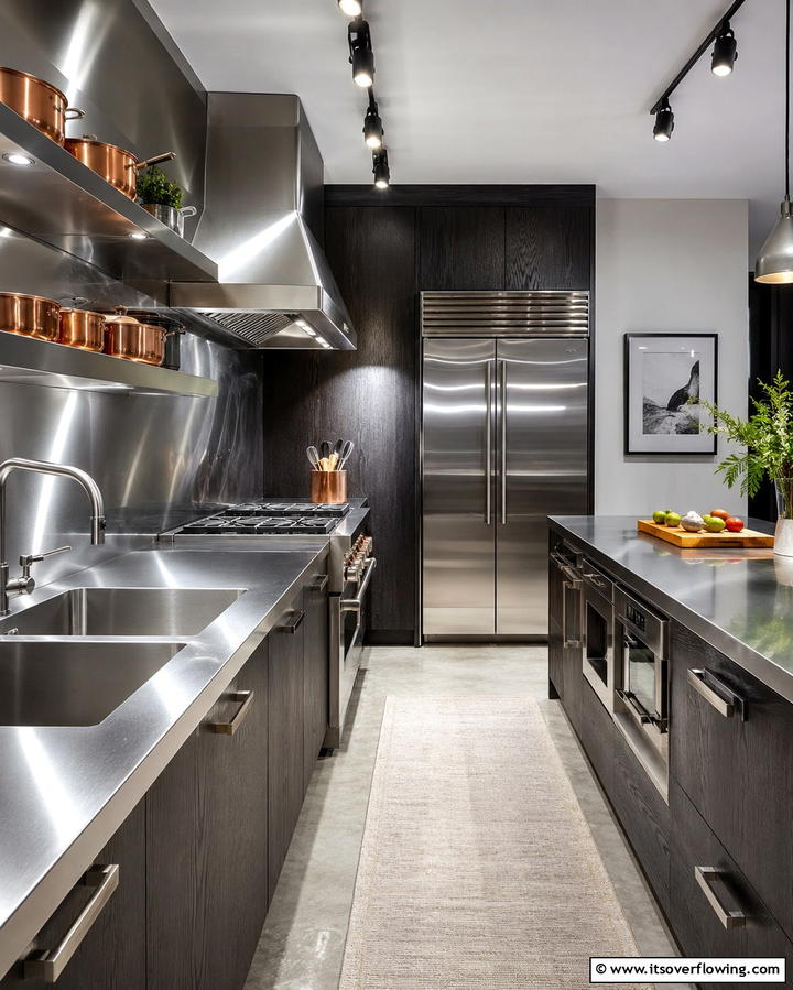 Sleek Stainless Steel Finish - 30 Galley Kitchen Ideas for Efficient and Stylish Layouts