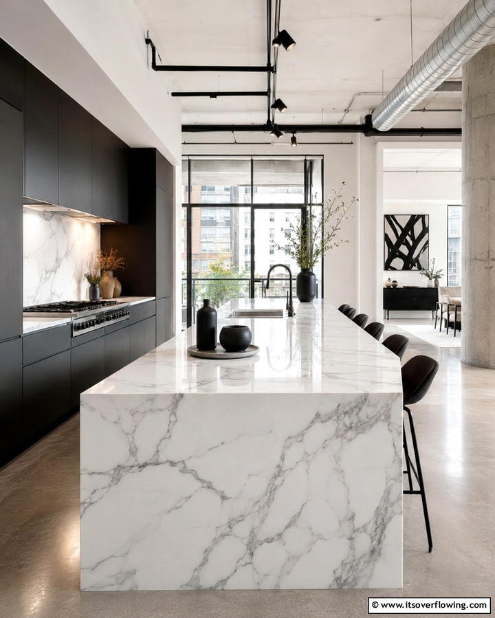 Sleek Statuario Marble Countertops - 25 Marble Kitchen Countertops for Elegant Homes