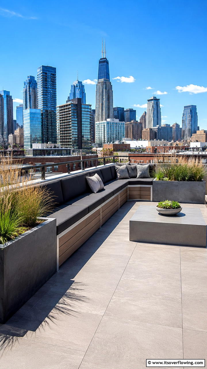 Sleek Urban Deck Seating - 30 Built-In Deck Bench Ideas- Functional Outdoor Seating