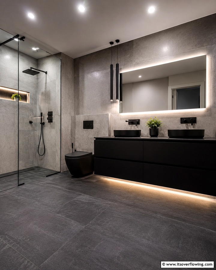 Sleek Urban Design - 30 Black Cabinet Bathroom Ideas for Dramatic Modern Spaces
