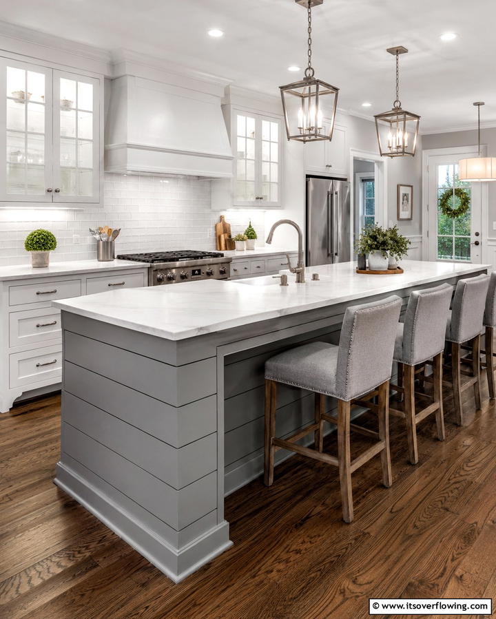 Sleek White Shiplap for a Contemporary Look - 25 Shiplap Kitchen Island Ideas for a Farmhouse Feel