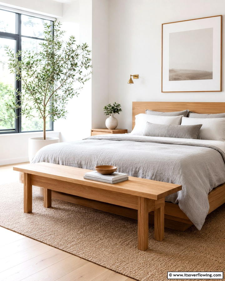 Sleek Wooden Bench for Minimalist Appeal - 25 Stunning Bedroom Bench Ideas for a Cozy Retreat