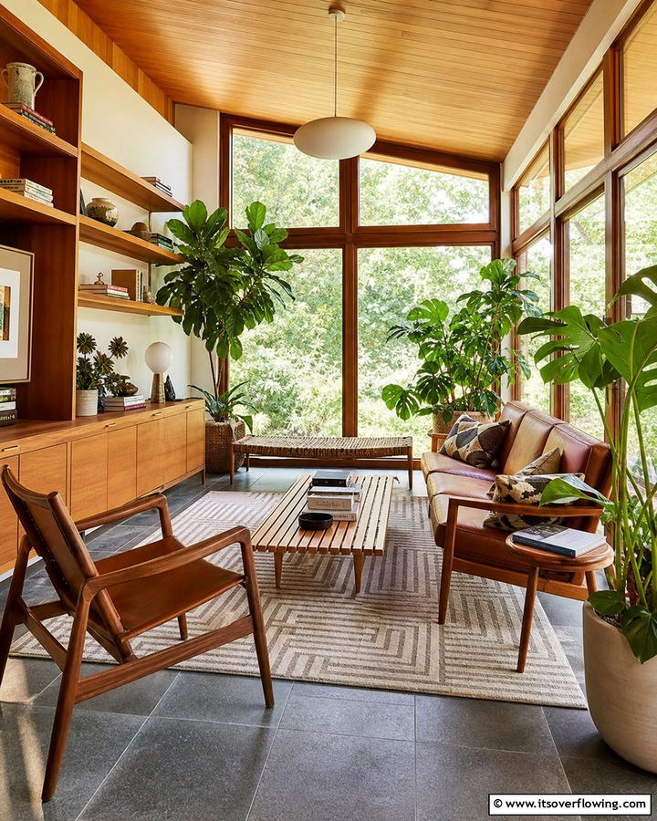 Sleek Wooden Furniture - 20 Mid-century Modern Sunroom Ideas for a Retro Vibe