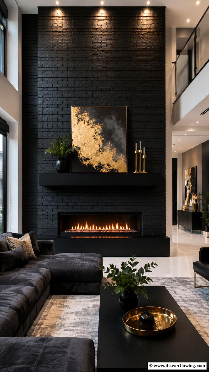 Sleek and Bold Black Brick Fireplace - 30 Black Brick Fireplace Ideas for Dramatic Focal Points