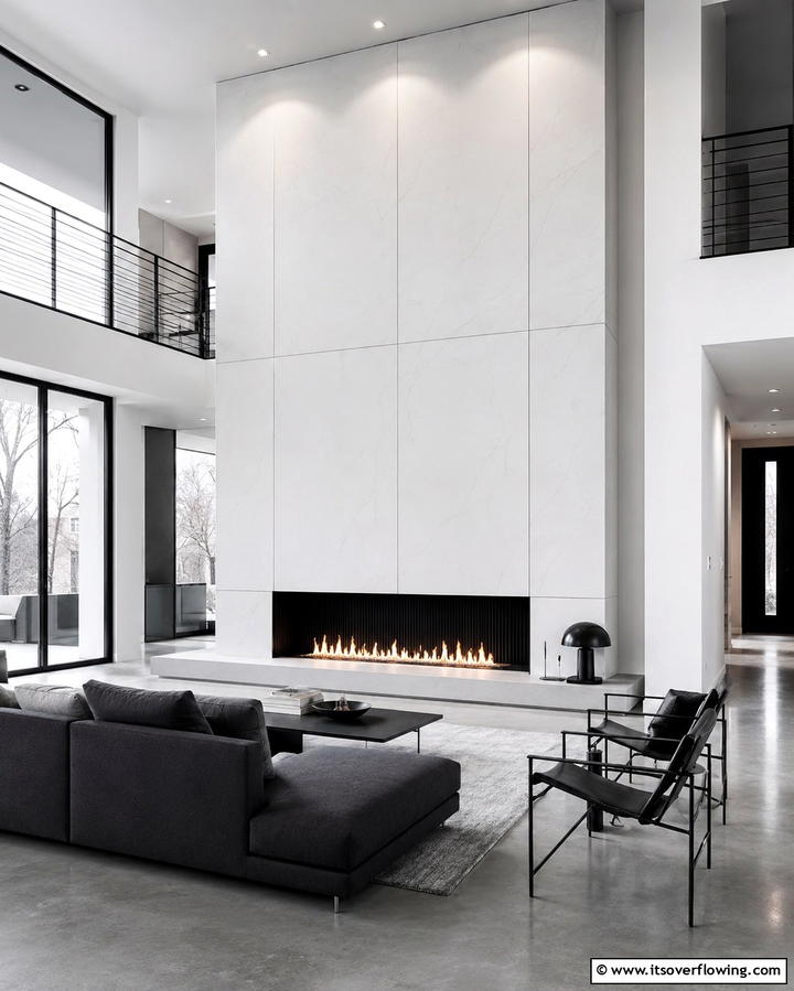 Sleek and Modern Minimalism - 25 Two-story Fireplace Ideas for Cozy Ambiance