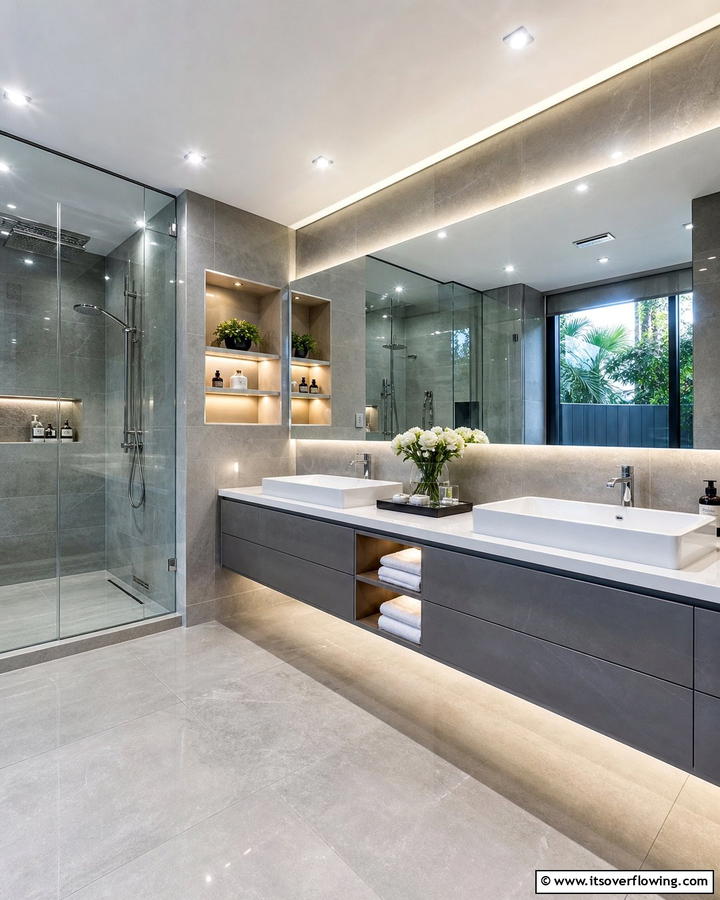 Sleek and Sophisticated Layout - 21 Grey Tile Bathroom Ideas for Modern and Timeless Designs