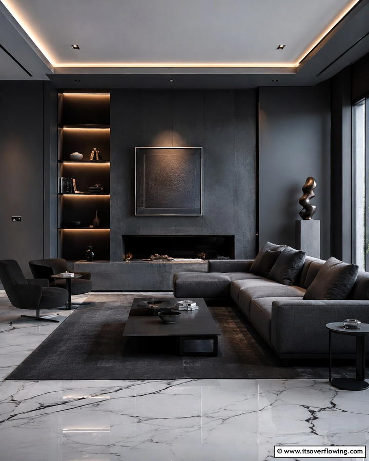 Sleek and Sophisticated - 30 Striking Contrasting Living Rooms Featuring Dark Grey Walls