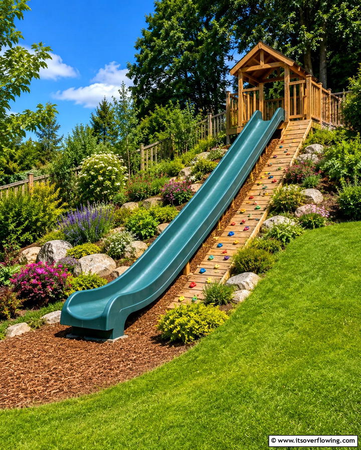 Slide for Kids - 25 Down Sloped Backyard Ideas for a Unique Outdoor Space