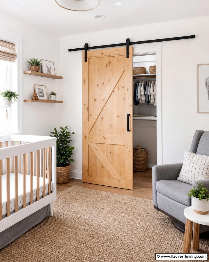 Sliding Barn Door Closet - 25 Farmhouse Nursery Ideas for a Cozy Baby Room