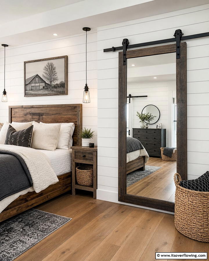 Sliding Barn Door Mirror for Rustic Modernity - 20 Bedroom Mirror Ideas to Reflect Your Style