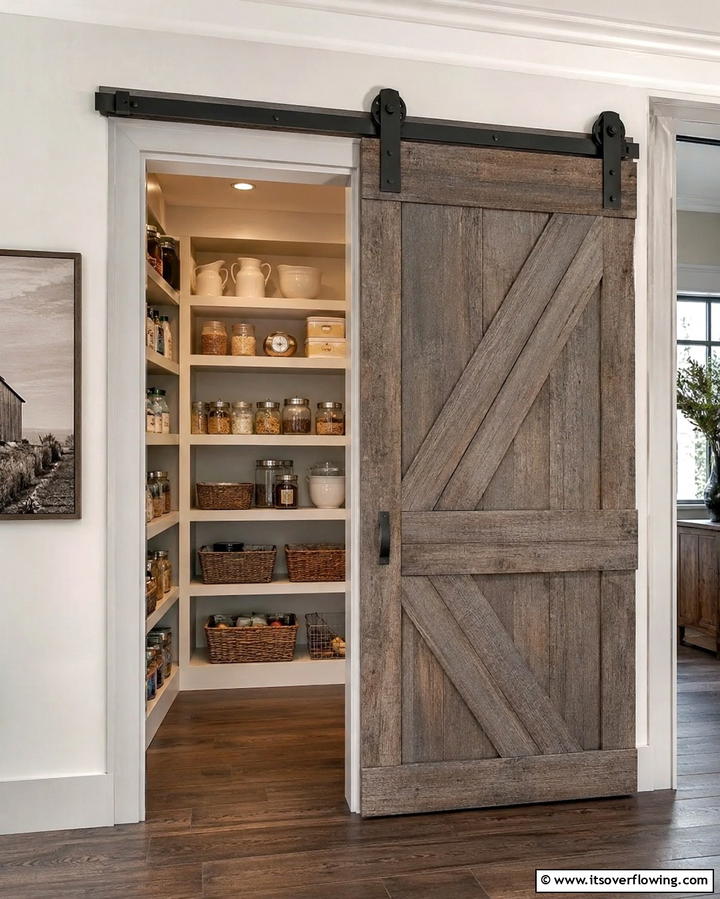 Sliding Barn Door Shelving for Rustic Charm - 25 Pantry Shelving Ideas for Organized Kitchens