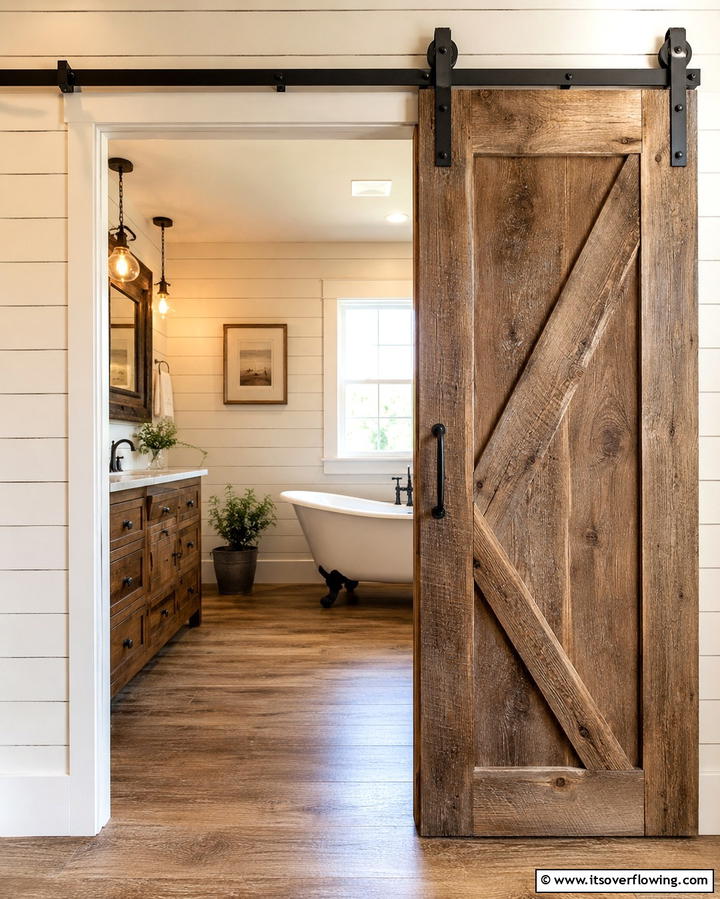 Sliding Barn Door for a Rustic Touch - 25 Bathroom Door Ideas to Enhance Your Space