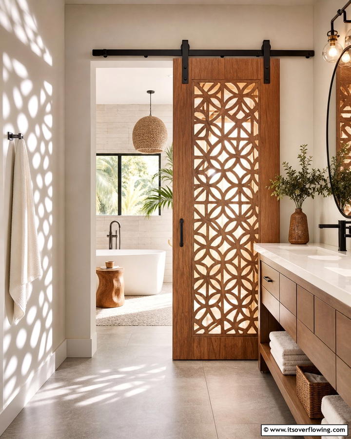 Sliding Barn Door with Cut Outs - 20 Bathroom Barn Door Ideas for Space Saving