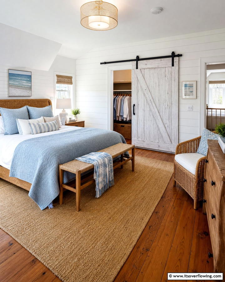 Sliding Barn Doors - 20 Charming Cape Cod Upstairs Bedroom Ideas