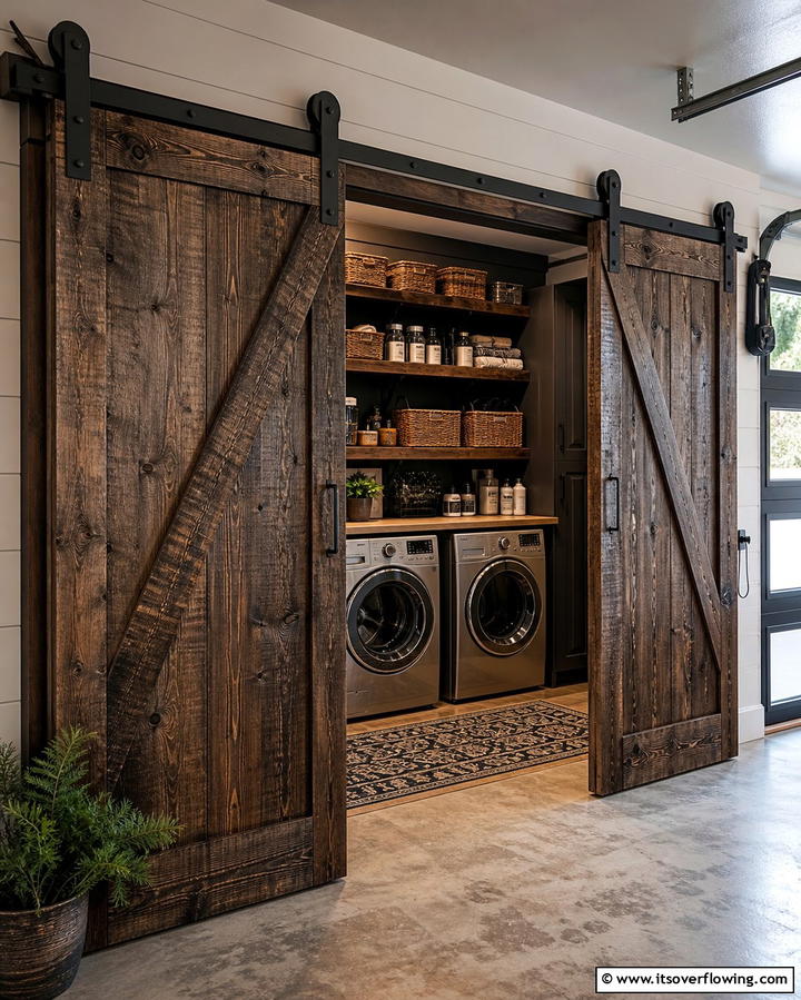 Sliding Barn Doors - 25 Functional Garage Laundry Room Combo Ideas