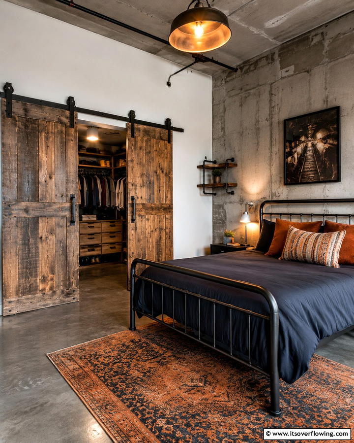 Sliding Barn Doors - 25 Industrial Bedroom Ideas- Urban & Stylish Designs