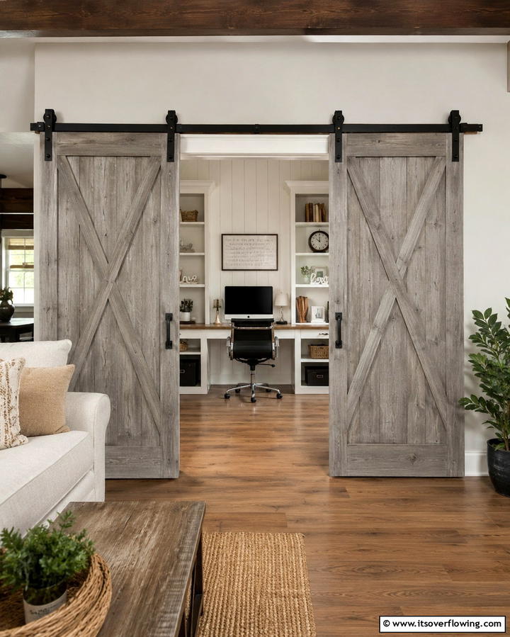 Sliding Barn Doors - 25 Joanna Gaines Living Room Ideas for Farmhouse Style