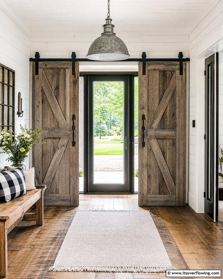 Sliding Barn Doors - 20 Front Door Privacy Ideas to Enhance Your Home Security