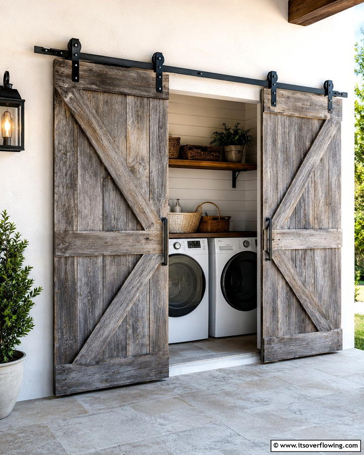 Sliding Barn Doors - 25 Outdoor Laundry Area Design Ideas for Convenience