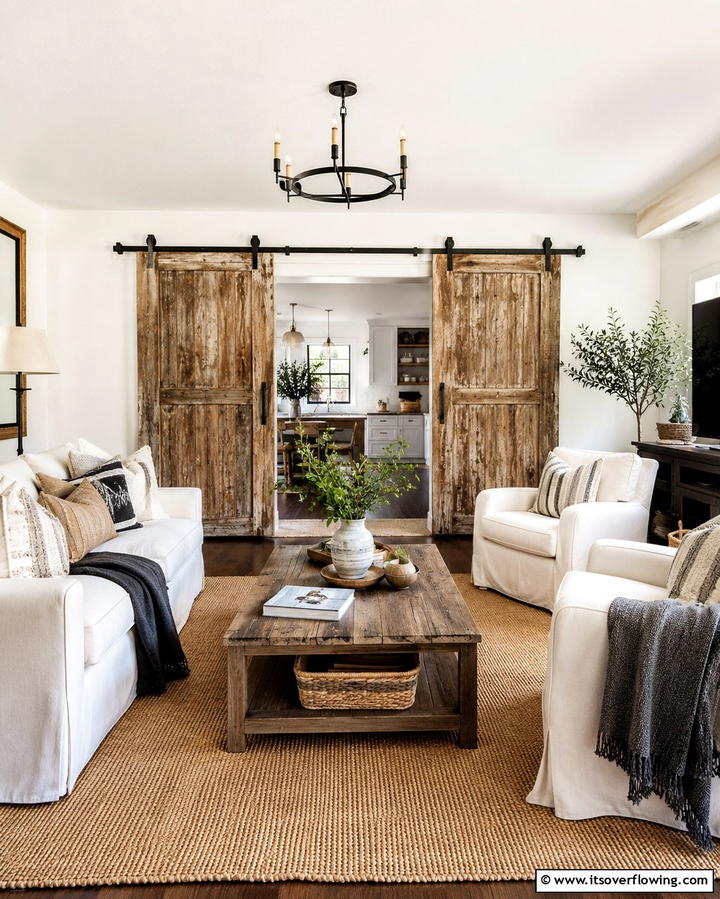 Sliding Barn Doors - 25 Farmhouse Living Room Ideas for a Rustic Charm