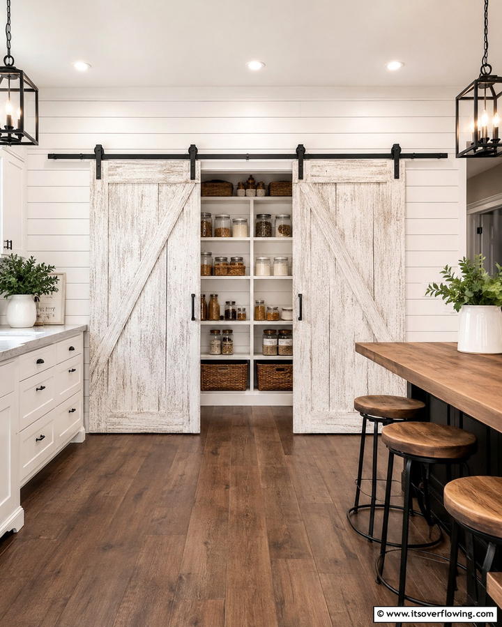 Sliding Barn Doors for Concealed Storage - 25 Open Pantry Ideas to Organize Your Kitchen