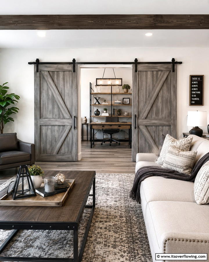 Sliding Barn Doors for Functional Beauty - 25 Farmhouse Living Room Ideas for a Rustic Charm