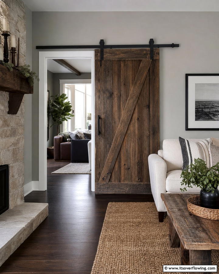 Sliding Barn Doors for Rustic Charm - 30 Grey Living Room & Dark Wood Floor Design Combinations