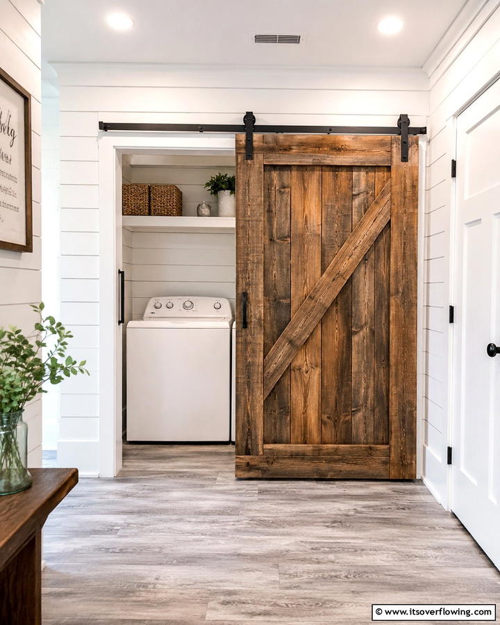 Sliding Barn Doors for Style and Space - 20 Small Laundry Room Ideas With a Top Load Washing Machine