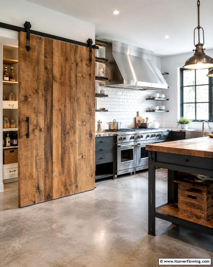 Sliding Barn Doors for a Rustic Touch - 25 Industrial Kitchen Ideas for a Modern Look