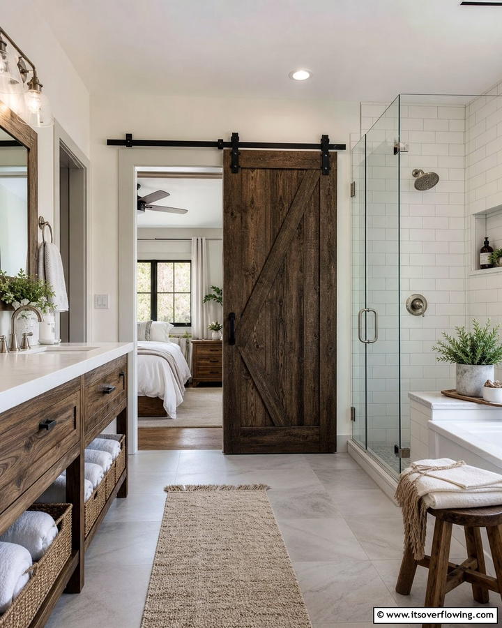 Sliding Barn Doors - 20 Barndominium Bathroom Ideas for Rustic Charm