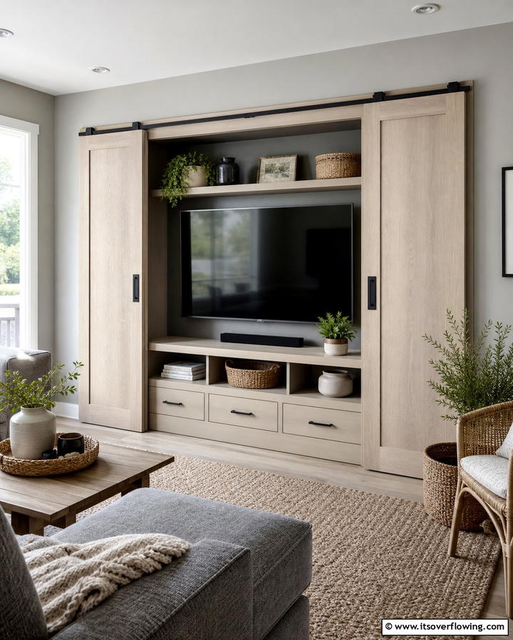 Sliding Door Entertainment Unit - 25 Small Living Room Ideas With TV for Cozy Nights