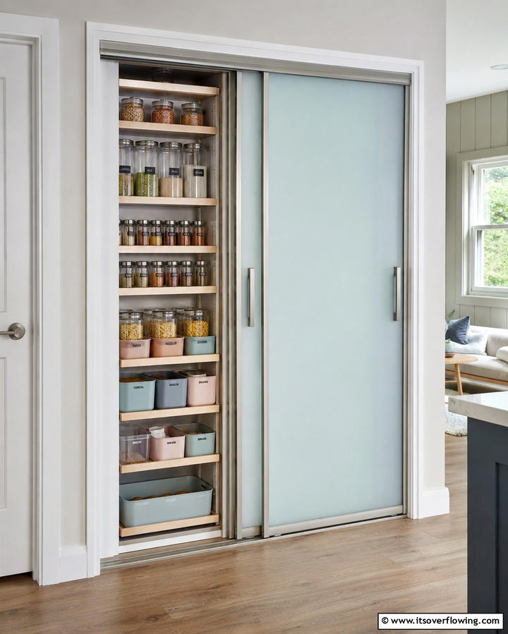 Sliding Door Shelving for Space Efficiency - 25 Pantry Shelving Ideas for Organized Kitchens