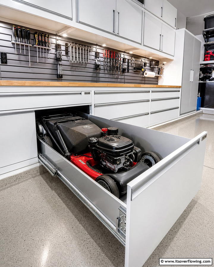 Sliding Drawer Systems - 20 Smart Lawn Mower Storage Ideas for Your Garden
