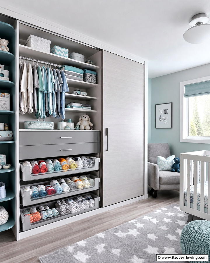 Sliding Drawers for Easy Access - 25 Nursery Closet Ideas for Organized Baby Spaces