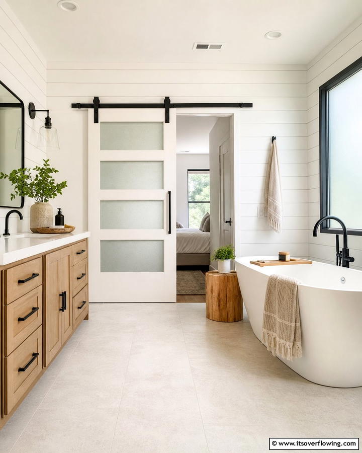 Sliding Frosted Barn Pocket Door for a Modern Farmhouse Look - 20 Bathroom Pocket Door Ideas for Modern Homes