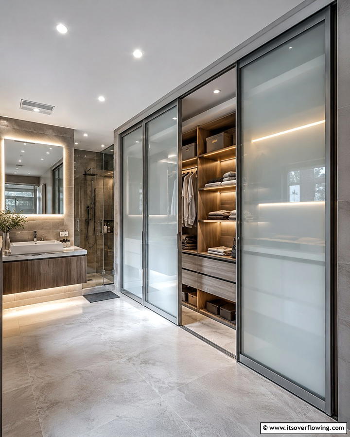 Sliding Glass Doors for a Modern Look - 25 Bathroom Closet Ideas to Maximize Storage and Style