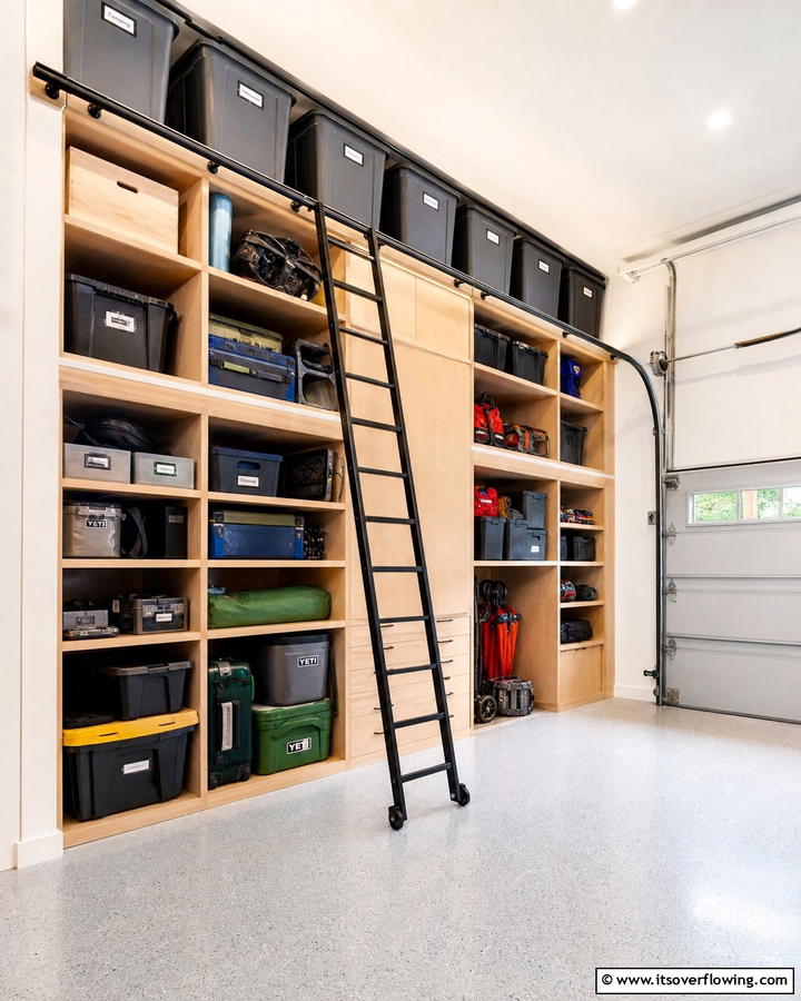 Sliding Ladder Storage for High Reaches - 21 Garage Storage Ideas to Organize Your Cluttered Space
