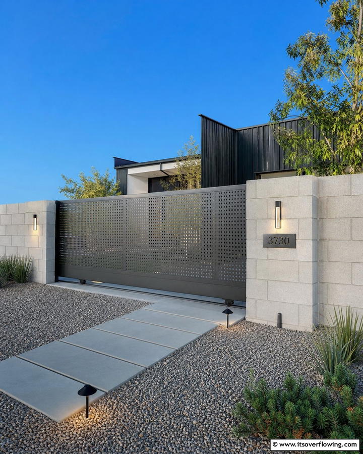 Sliding Metal Gate - 20 Front Door Gate Ideas to Enhance Your Home’s Curb Appeal