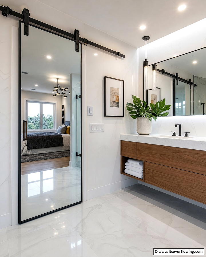Sliding Mirror Barn Door - 20 Bathroom Barn Door Ideas for Space Saving