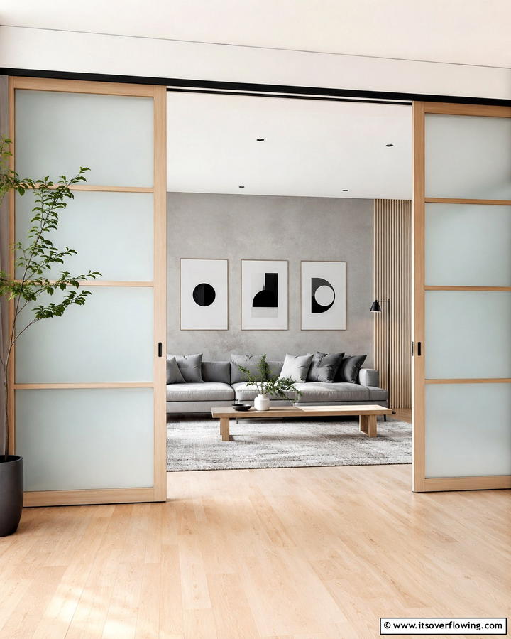 Sliding Panel Doors - 25 Japandi Living Room Ideas for Minimalist Elegance