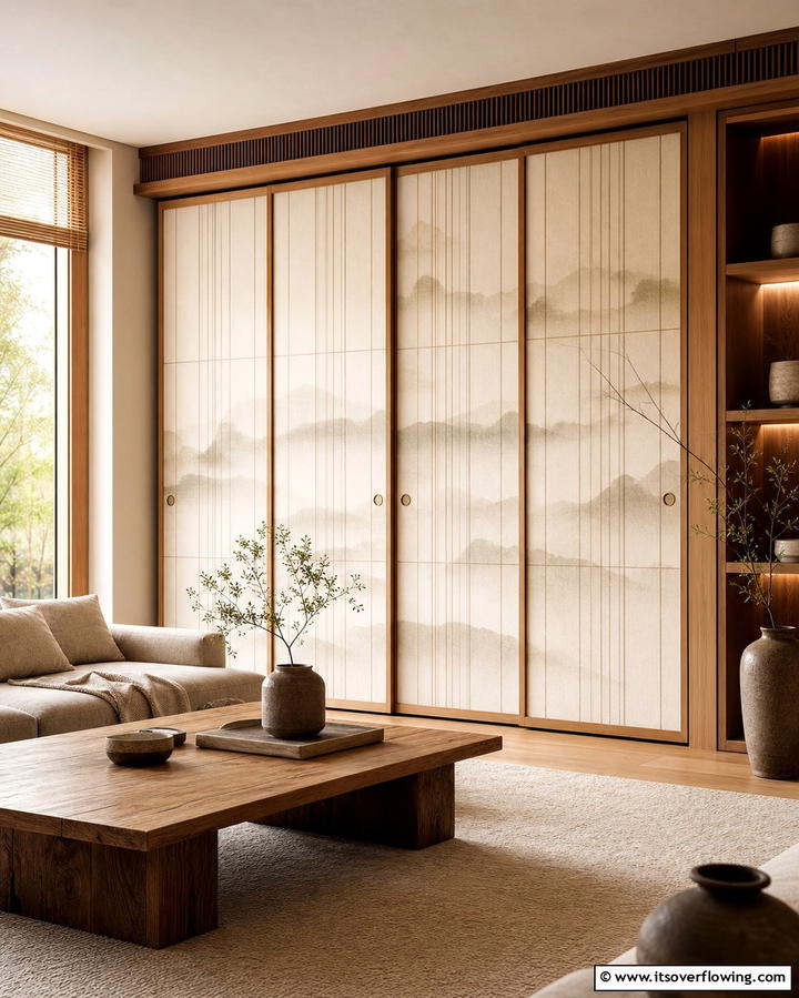Sliding Panels for Hidden TV Storage - 25 Small Living Room Ideas With TV for Cozy Nights