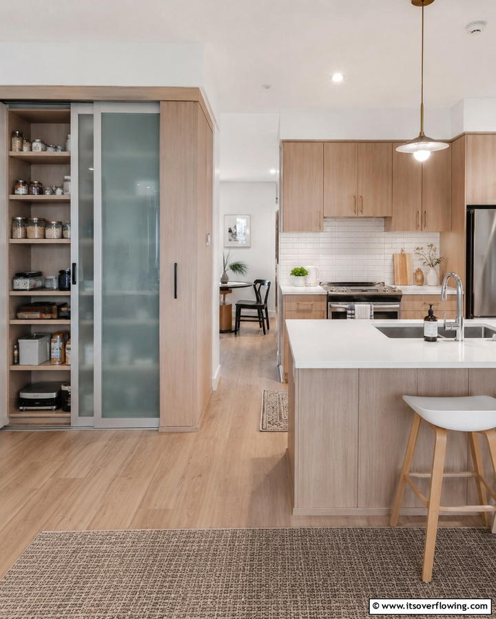 Sliding Pantry Doors - 20 Townhouse Kitchen Ideas for Small Spaces