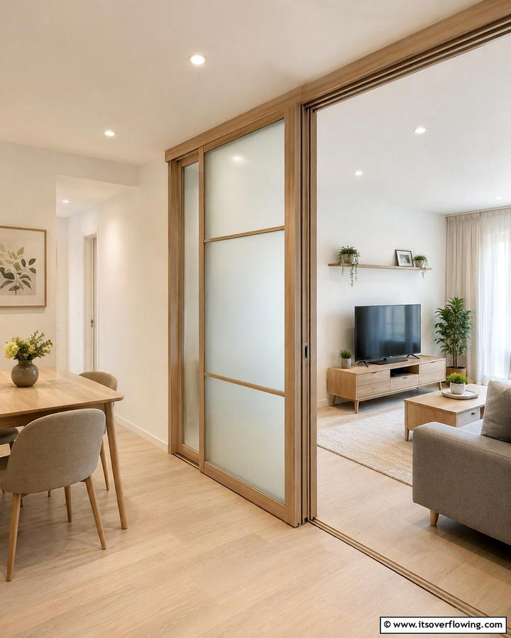 Sliding Partition for Separation - 20 Small Living Room Ideas With TV and Dining Table