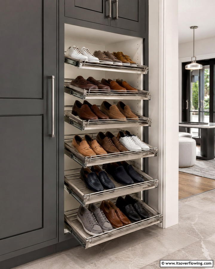 Sliding Shoe Racks - 25 Smart Garage Shoe Storage Ideas for Organization