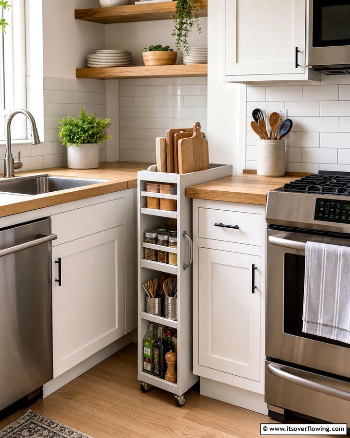 Slim Rolling Cart Storage - 21 Small Kitchen Storage Hacks for Efficient Spaces